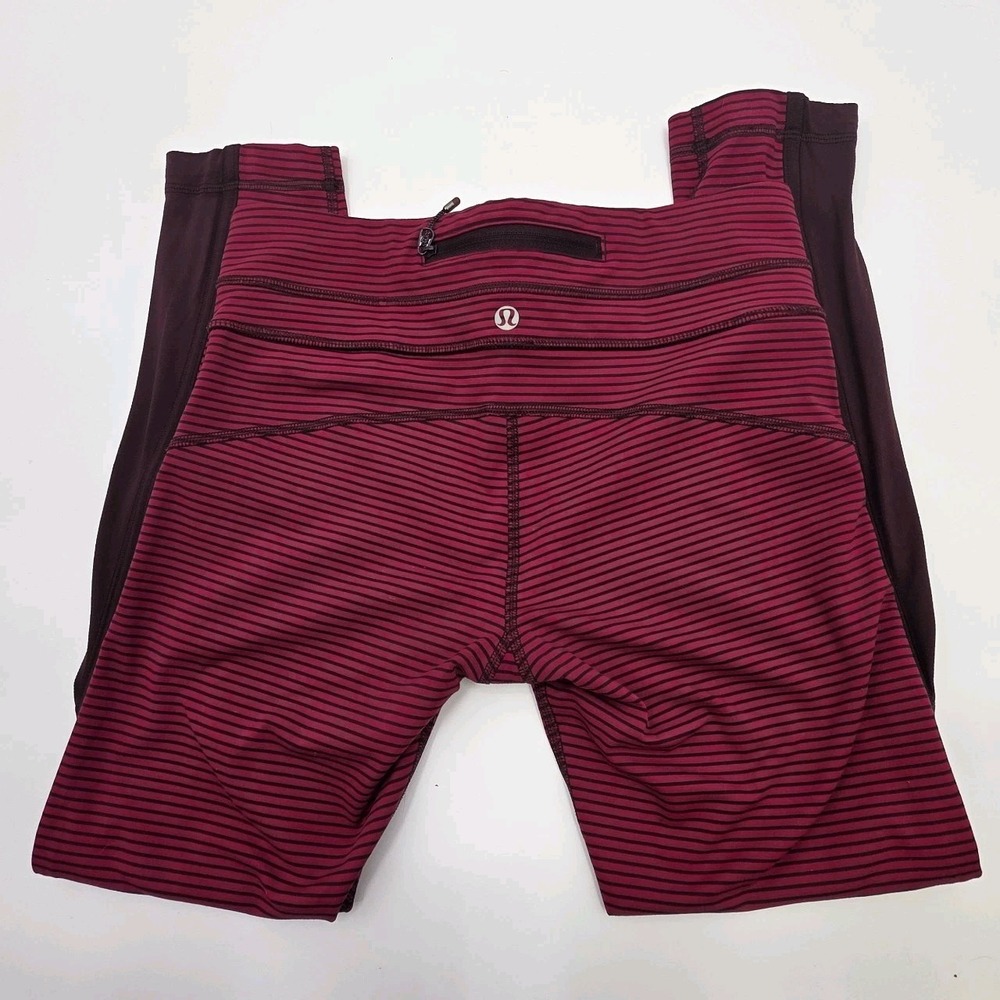 LULULEMON RUN PACE TIGHT LEGGINGS WOMENS SIZE 6 STRIPED MAROON RED 25" LUXTREME